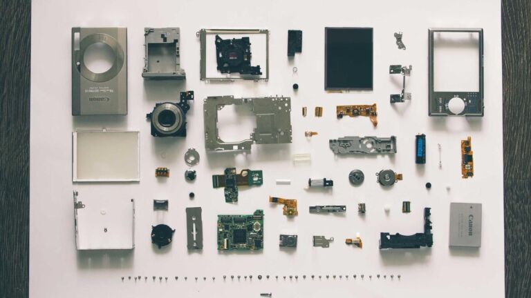 Electronic components laid out on a table